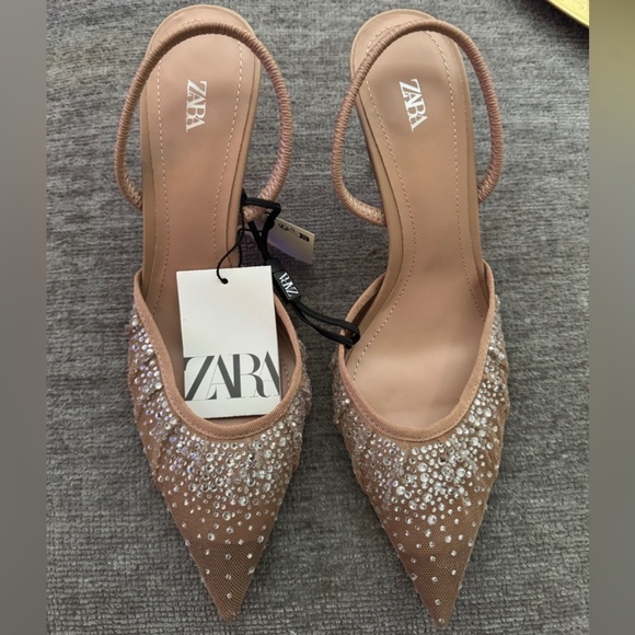 ZARA MESH HIGH-HEEL SLINGBACK SHOES WITH EMBELLISHED RHINESTONES - Picture 3 of 5
